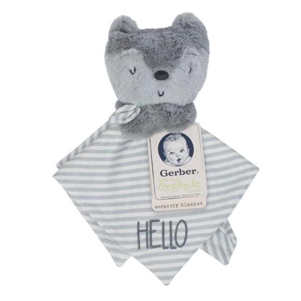 Plush Gerber Grey Fox Baby Security Blanket Organic Striped Lovey NWT